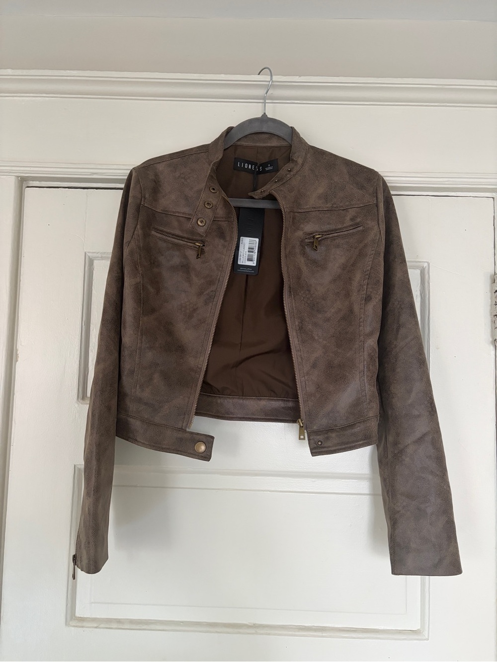 Lioness Bella Moto Jacket in Chocolate, size S, NWT